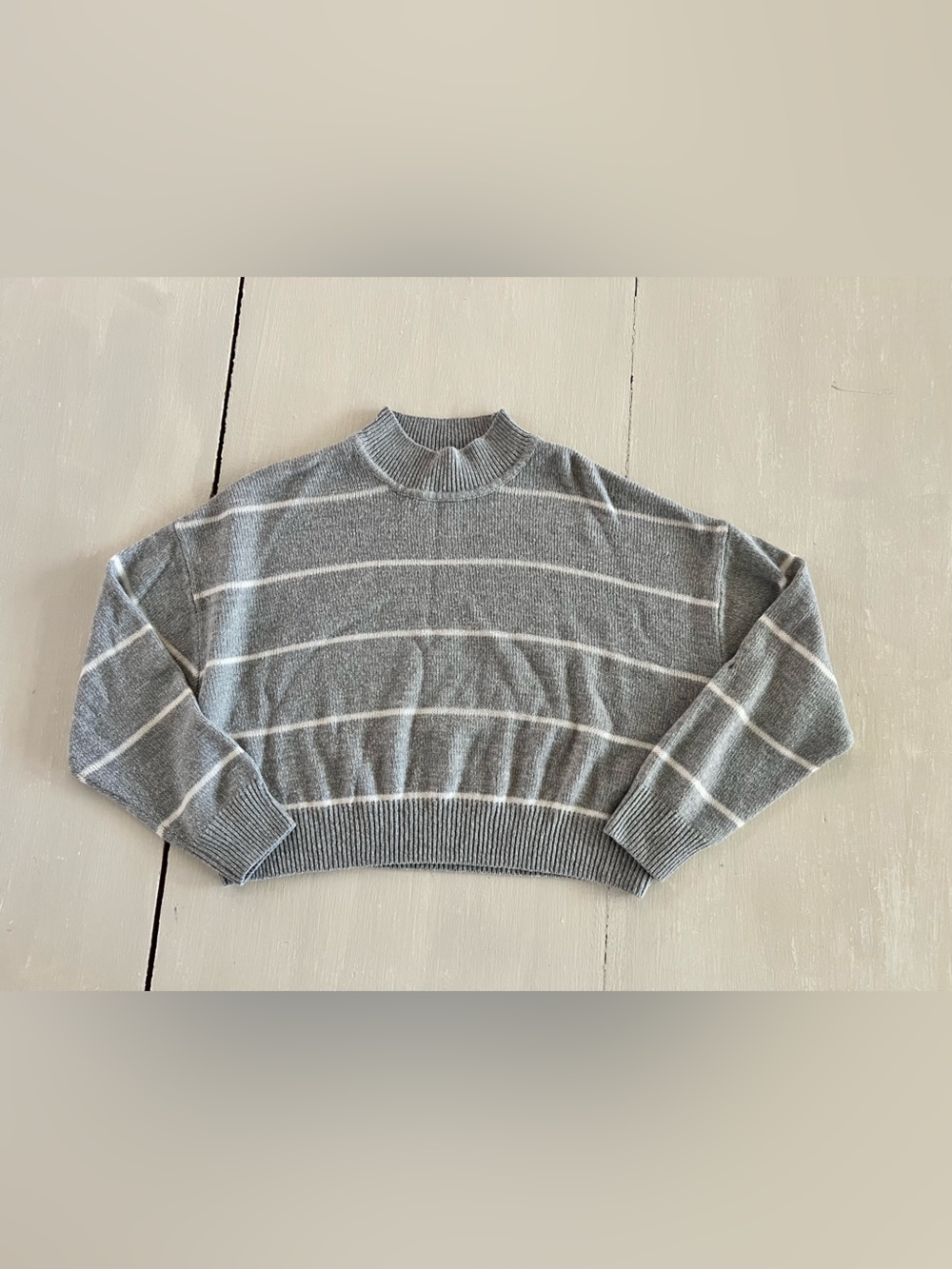 H&M Women’s Gray & White Striped Knit Cowl Neck Sweater — Size L